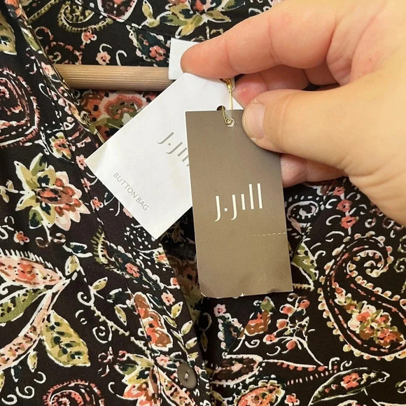 J Jill Sz SP Brown/Orange Paisley 100% Rayon Long Button Down Pockets Brand New - Picture 9 of 12